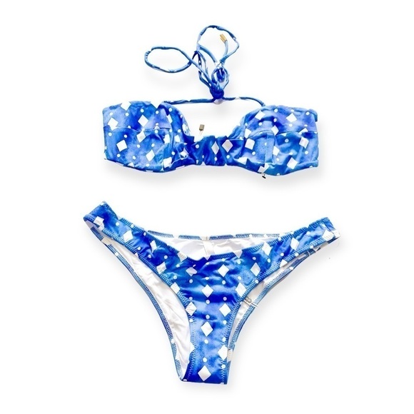 NWT Caroline Constas  Kali blue printed bikini 2 piece sets. Size L - Picture 5 of 12